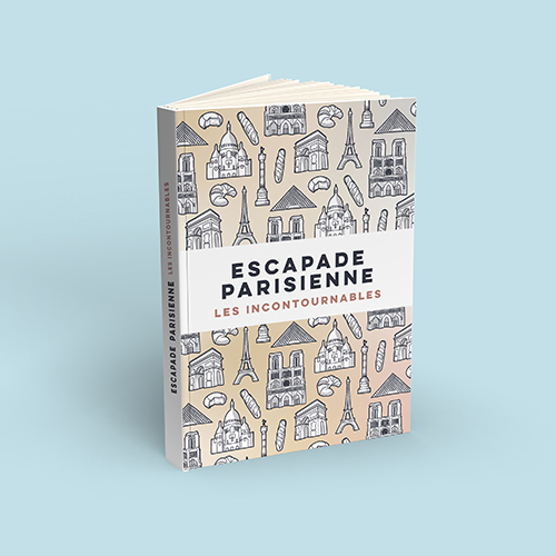 Couverture de livre illustrée avec un pattern d'éléments architecturaux d'une ville 